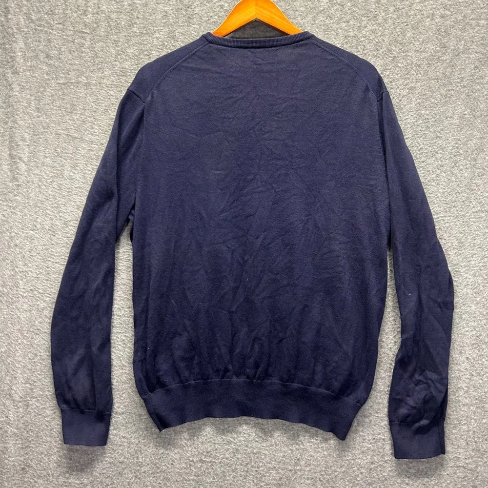 Polo Ralph Lauren Men L Navy Blue‎ Pima Cotton V-Neck Pullover Sweater Logo L/S